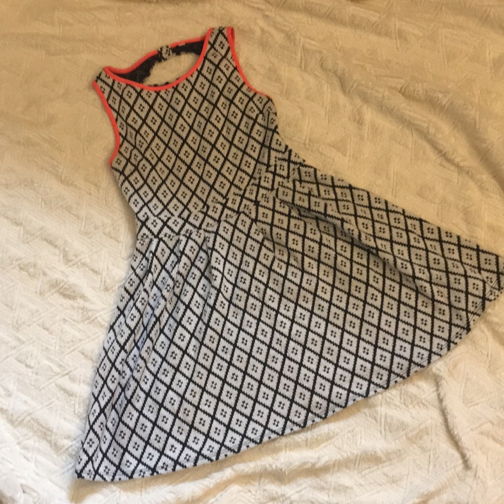 Target white and black print dress orange trim
